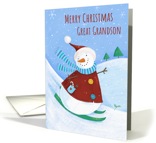Great Grandson Christmas Snowman Skiing card (1550914)
