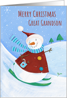Great Grandson Christmas Snowman Skiing card