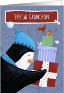 Christmas Special Grandson Penguin Parcels card