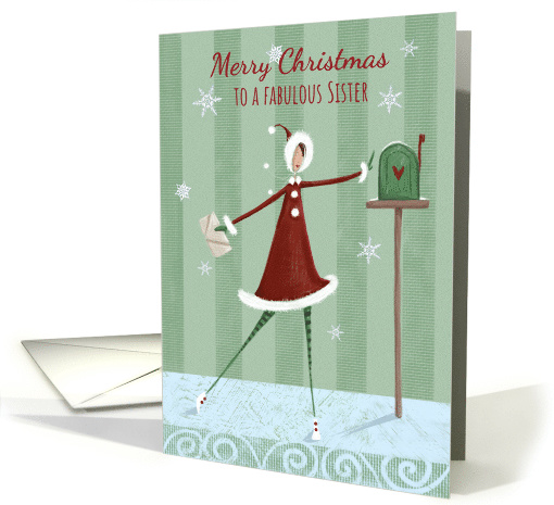 Fabulous Christmas Sister, Modern Girl Mailbox card (1552054)