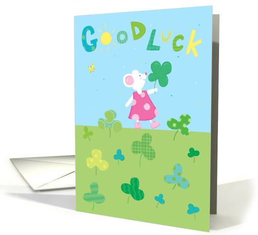 Good Luck White Mouse Clover card (1553726)