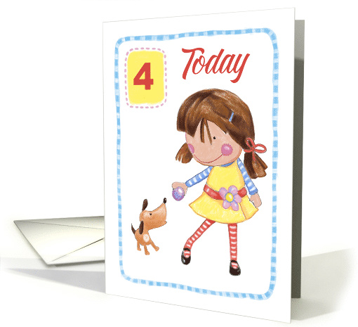 4th Birthday Girl with Dog card (1559356)