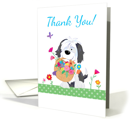 Thank You Cute Dog with Flowers card (1559630)