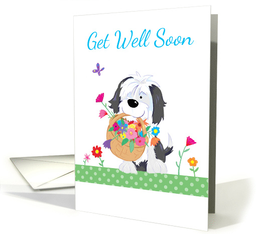 Get Well Soon Cute Dog with Flowers card (1559634)