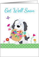 Get Well Soon Cute Dog with Flowers card