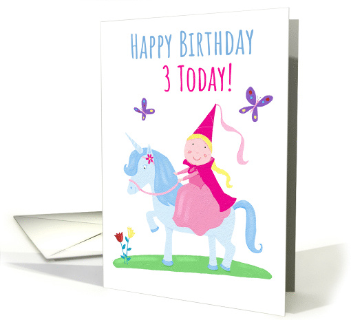 Happy Birthday 3 Today Princess Unicorn Girl card (1571862)