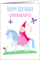 Happy Birthday Granddaughter Princess Unicorn Girl card
