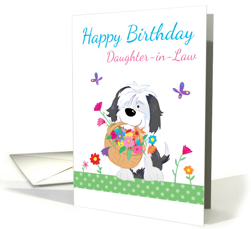 Happy Birthday Daughter in Law Cute Dog Flowers card (1572284)