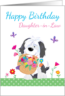 Happy Birthday Daughter in Law Cute Dog Flowers card