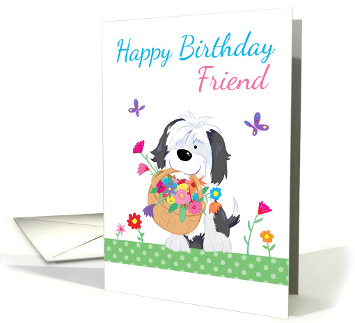 Happy Birthday Friend Cute Dog Flowers card (1572286)