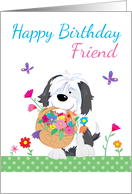 Happy Birthday Friend Cute Dog Flowers card