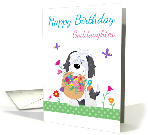 Happy Birthday Goddaughter Cute Dog Flowers card (1572288)