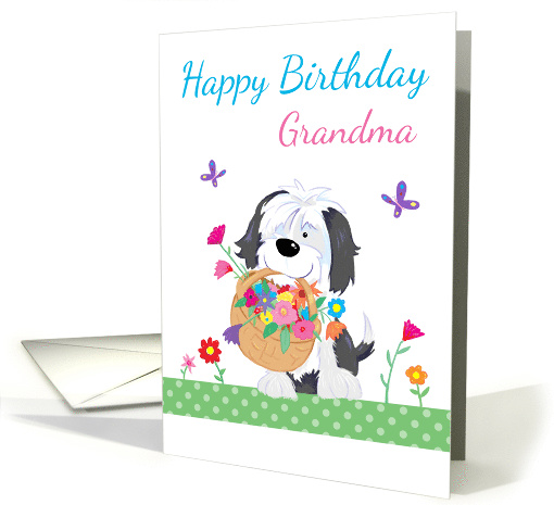 Happy Birthday Grandma Cute Dog Flowers card (1572292)