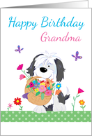 Happy Birthday Grandma Cute Dog Flowers card
