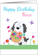 Happy Birthday Niece Cute Dog Flowers card