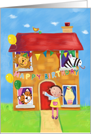 Happy Birthday Animal and Girl House card