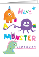 Kids Happy Birthday Monster characters card