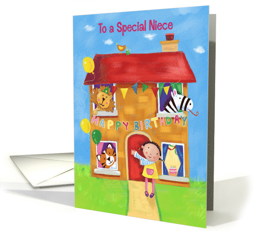 Happy Birthday Special Niece Animal and Girl House card (1573032)