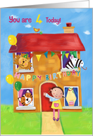 Happy Birthday 4 Today Animal and Girl House card