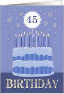 45th Birthday Cake Male Candles and Stars Distressed Text card