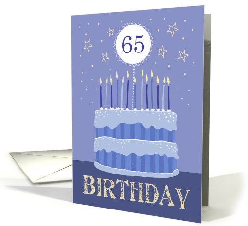 65th Birthday Cake Male Candles and Stars Distressed Text card