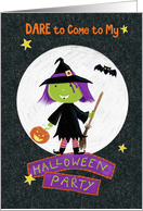Halloween Party Invitation Cute Witch and Bat card