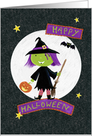 Happy Halloween Cute Witch Bat Moon card