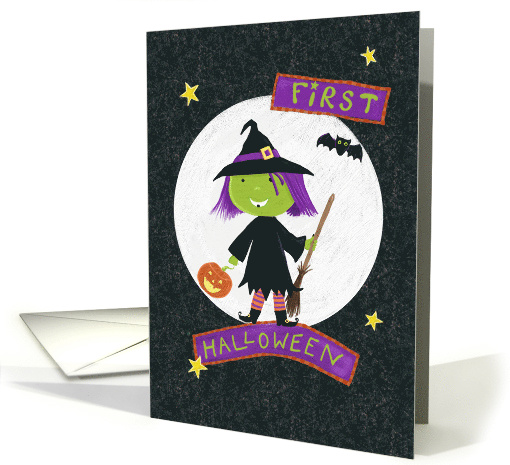 Happy First Halloween Cute Witch Bat Moon card (1582712)