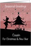 Seasonal Greetings to Cousin Silhouette Girl Christmas Tree card