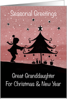 Seasonal Greetings Great Granddaughter Silhouette Girl Christmas Tree card