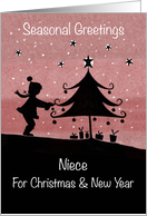 Seasonal Greetings Niece Silhouette Girl Christmas Tree card