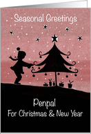 Seasonal Greetings Penpal Silhouette Girl Christmas Tree card