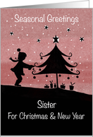 Seasonal Greetings Sister Silhouette Girl Christmas Tree card