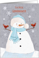 Granddaughter Christmas Soft Snowman with Red Cardinal birds card