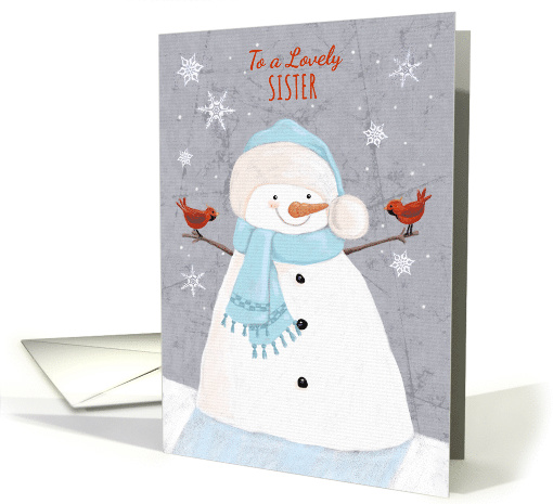 Sister Christmas Soft Snowman with Red Cardinal birds card (1584402)
