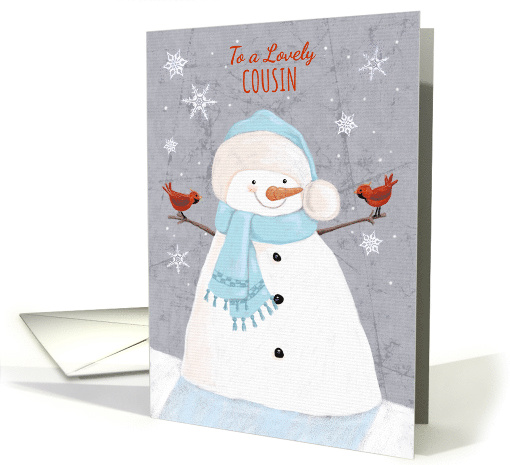 Cousin Christmas Soft Snowman with Red Cardinal birds card (1584404)