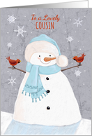 Cousin Christmas Soft Snowman with Red Cardinal birds card