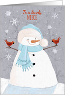 Niece Christmas Soft Snowman with Red Cardinal birds card