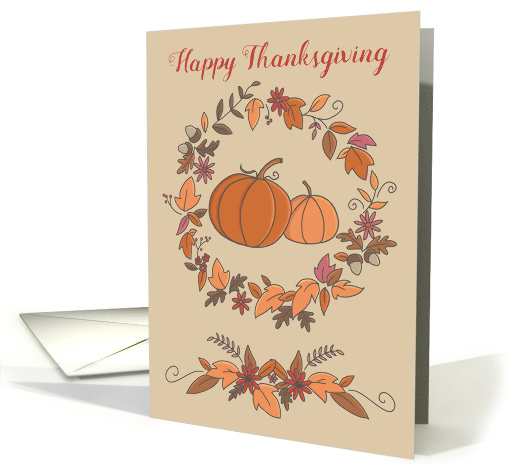 Happy Thanksgiving Fall Pumpkins with Leaf Wreath card (1584522)