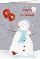Happy Holidays Whimsical Snowman Red Balloons card
