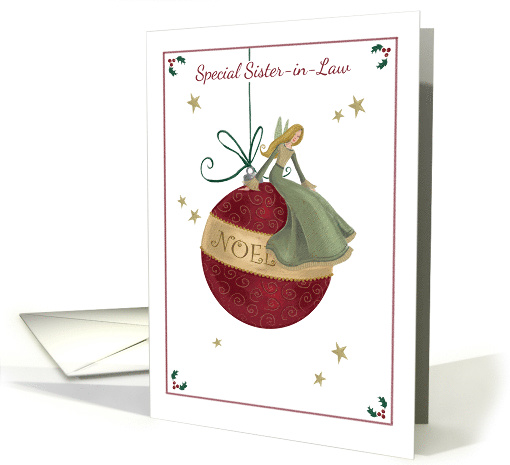 Special Sister-in-Law Christmas Holiday Angel on Noel Ornament. card