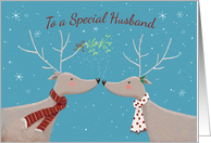 Special Husband Christmas Reindeers Mistletoe card