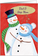 Dad & Step Mom Snowman Couple with Mistletoe card