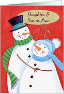 Daughter and Son in Law Snowman Couple with Mistletoe card