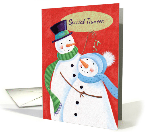 Special Fiancee Snowman Couple with Mistletoe card (1590000)