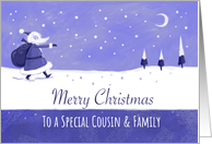 Blue Snowy Santa Landscape Cousin & Family card