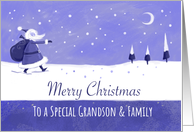 Blue Snowy Santa Landscape Grandson & Family card