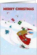 Skiing Jolly Santa Claus Merry Christmas card