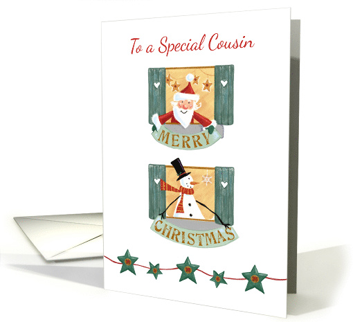 Special Cousin Christmas Santa and Snowman Windows card (1590868)