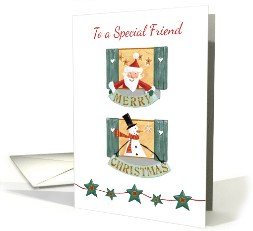 Special Friend Christmas Santa and Snowman Windows card (1590886)